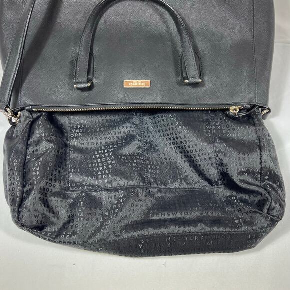Kate Spade Large Top Handle Bag Black Leather Textured Lined Zip Button Closure - Picture 8 of 15